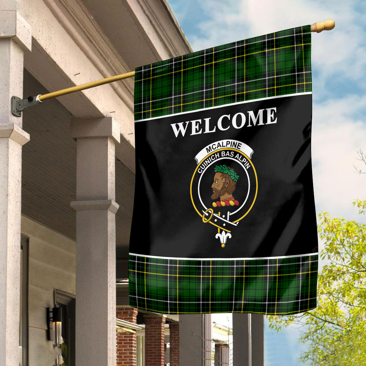 McAlpine Modern Tartan Crest Black Garden Flag