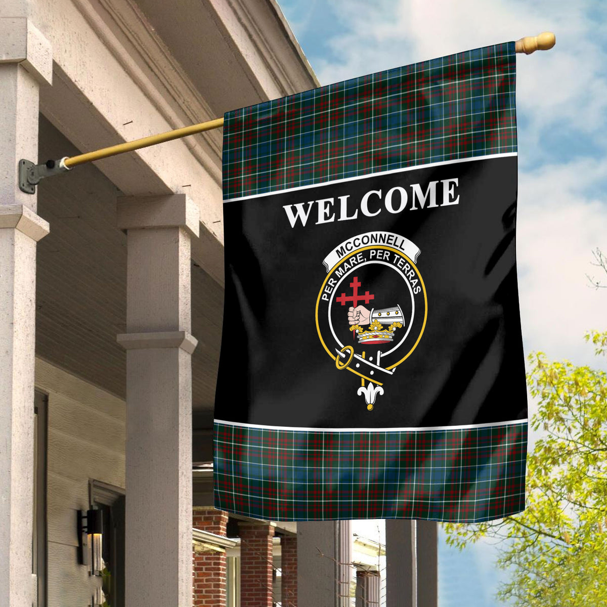 McConnell Tartan Crest Black Garden Flag