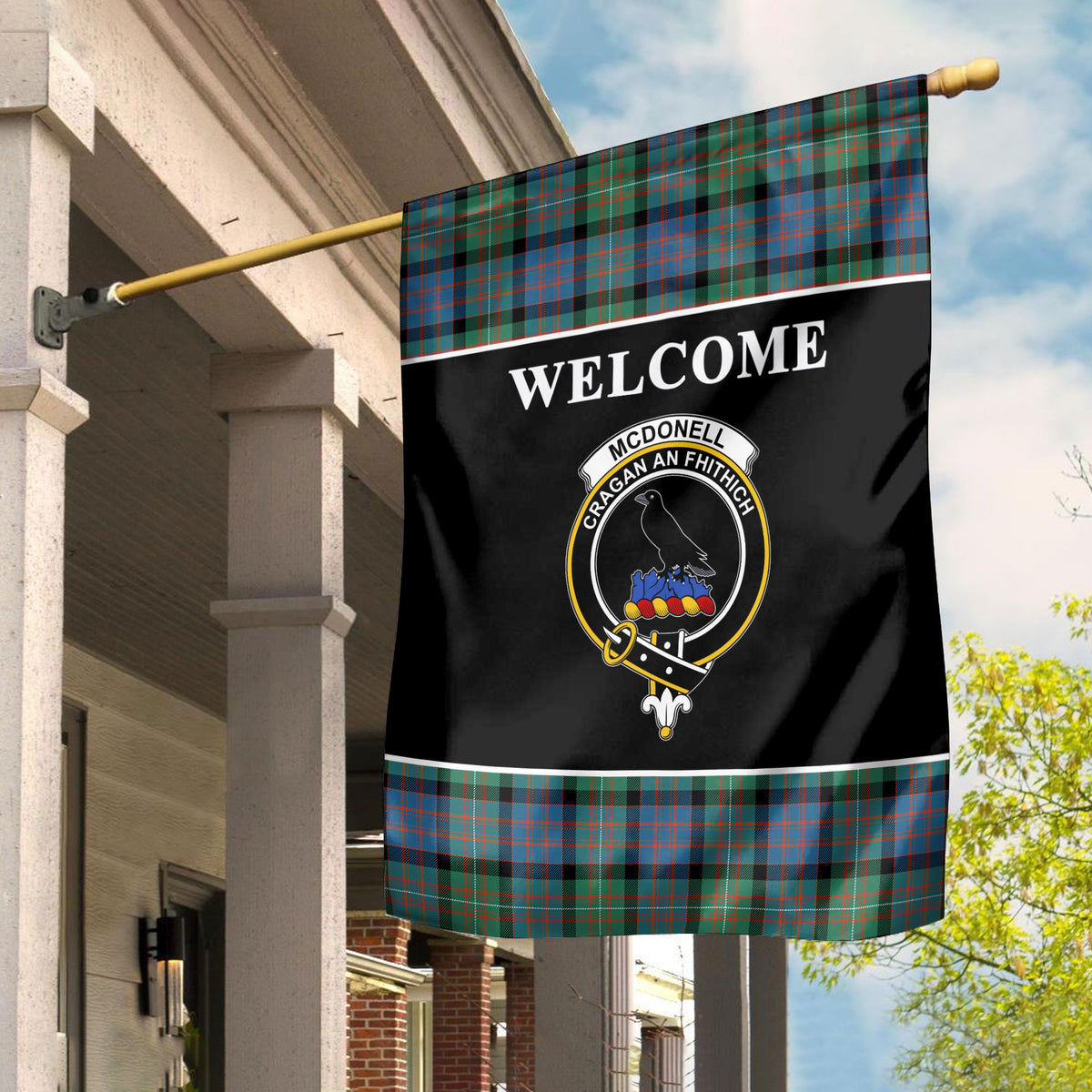 McDonell Ancient Tartan Crest Black Garden Flag