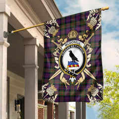 McDonell Modern Tartan Crest Black Garden Flag - Gold Thistle Style