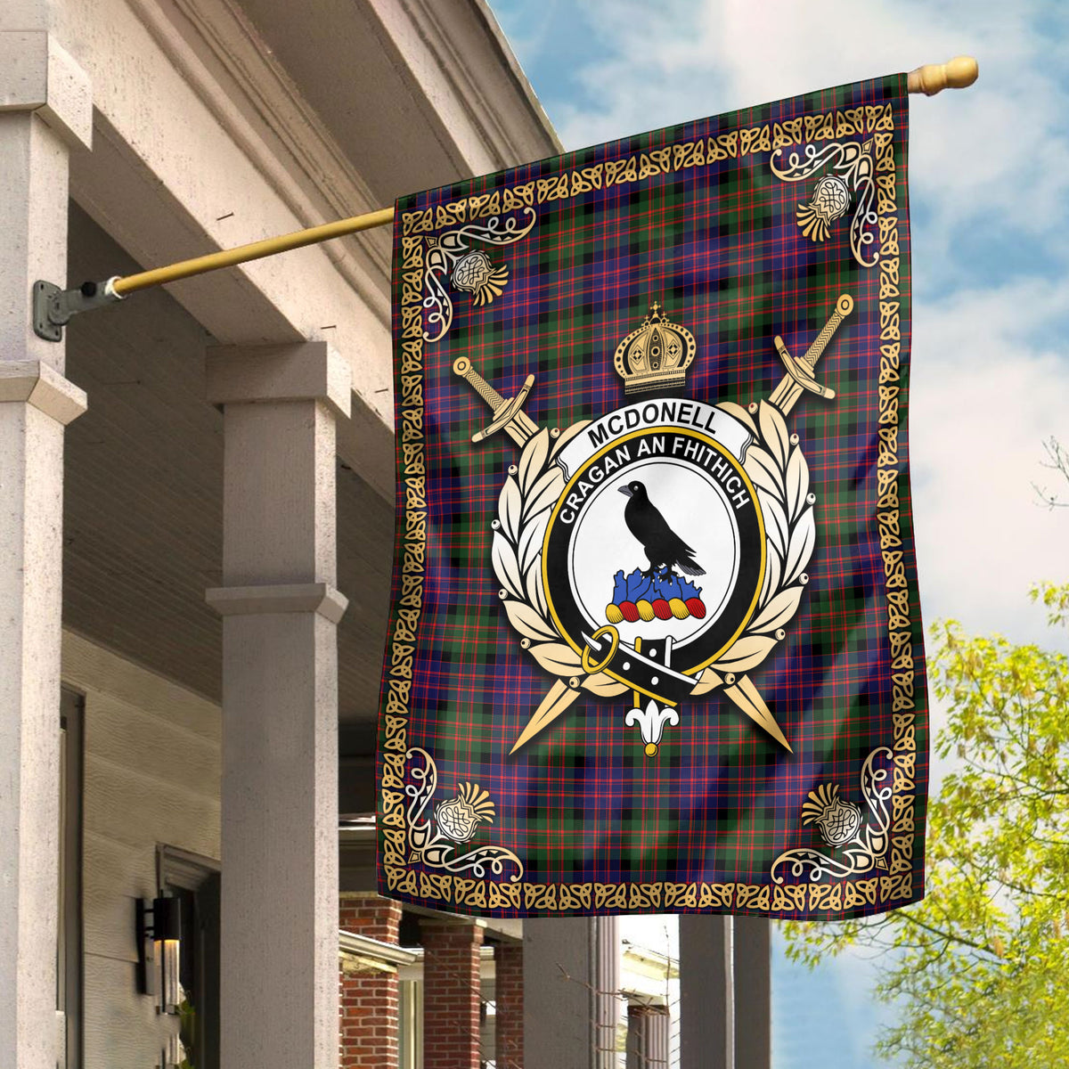 McDonell Modern Tartan Crest Garden Flag - Celtic Thistle Style