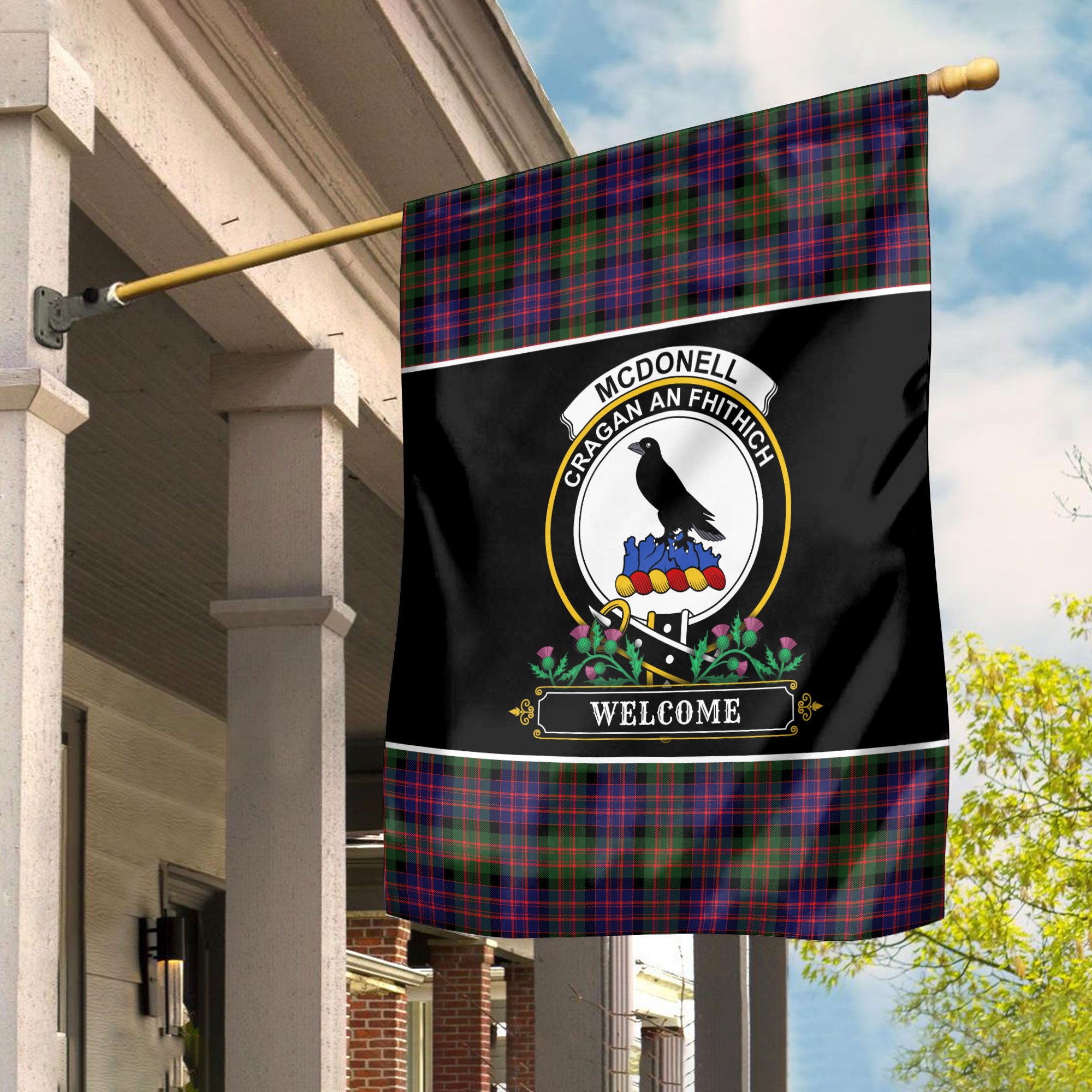 McDonell Modern Tartan Crest Garden Flag - Welcome Style