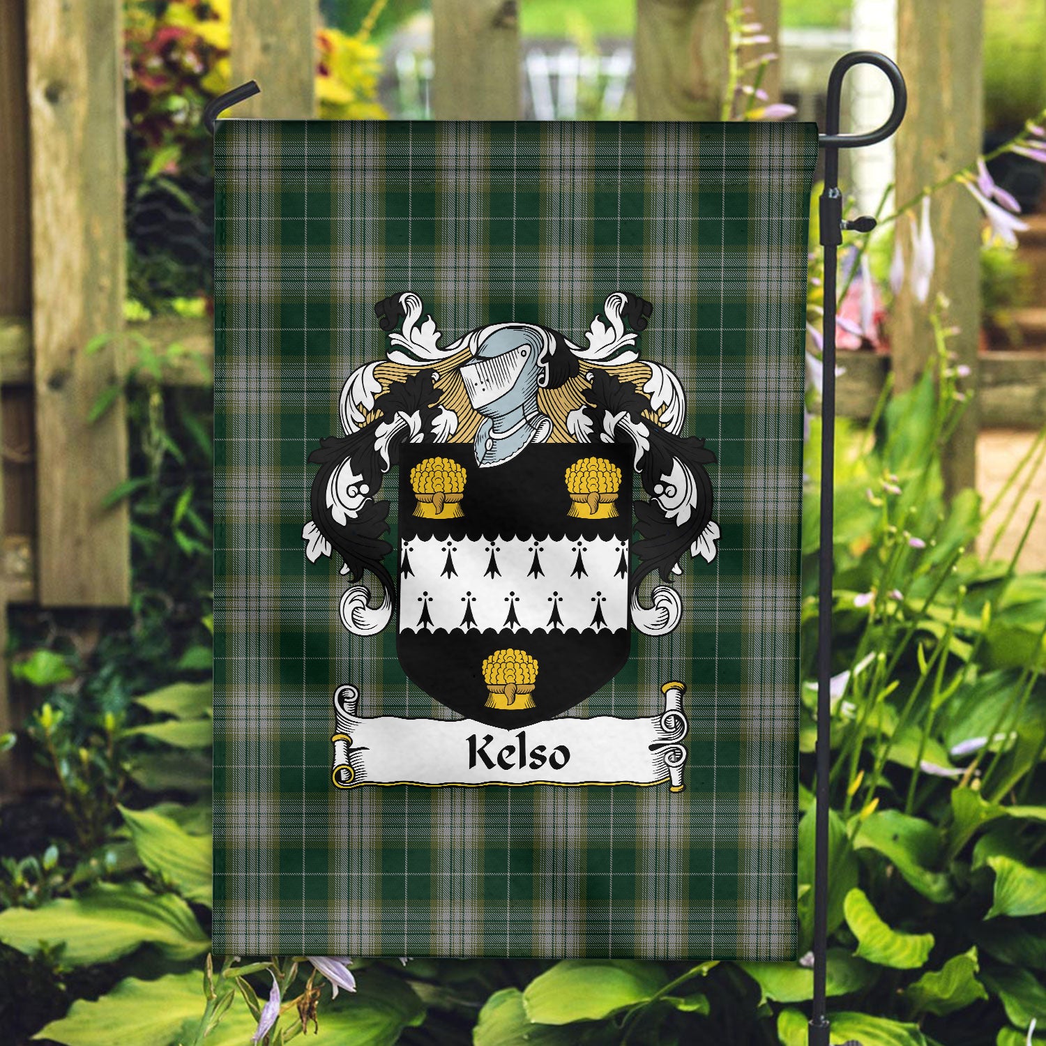 Kelso Tartan Crest Garden Flag