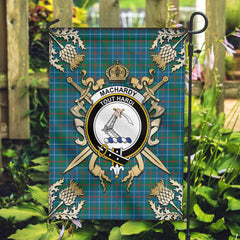 MacHardy Ancient Tartan Crest Black Garden Flag - Gold Thistle Style