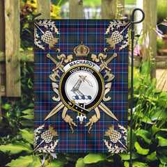 MacHardy Modern Tartan Crest Black Garden Flag - Gold Thistle Style