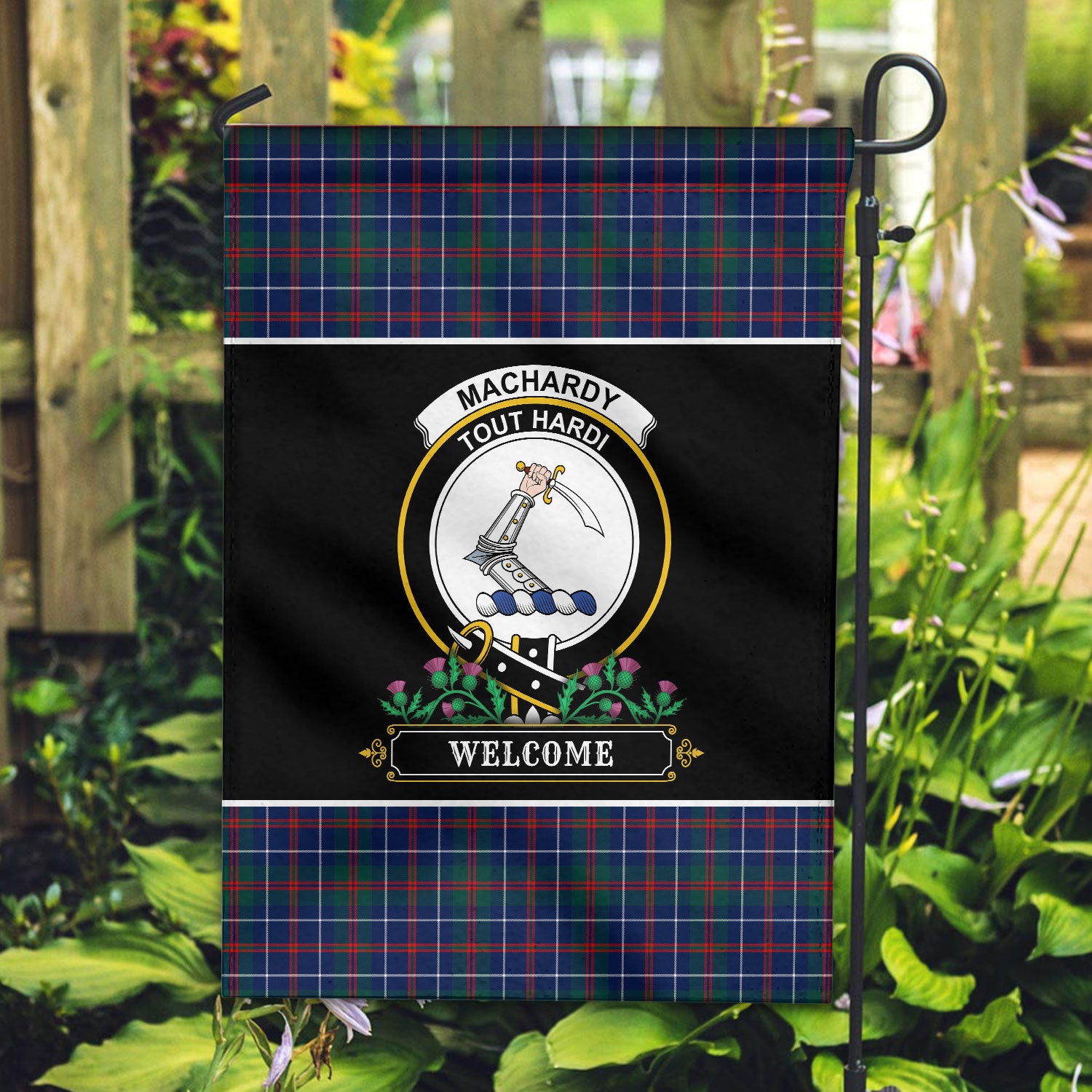 MacHardy Modern Tartan Crest Garden Flag - Welcome Style