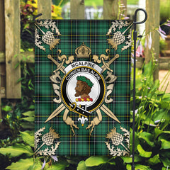 McAlpine Ancient Tartan Crest Garden Flag - Gold Thistle Style