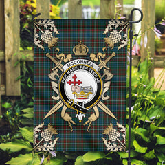 McConnell Tartan Crest Black Garden Flag - Gold Thistle Style