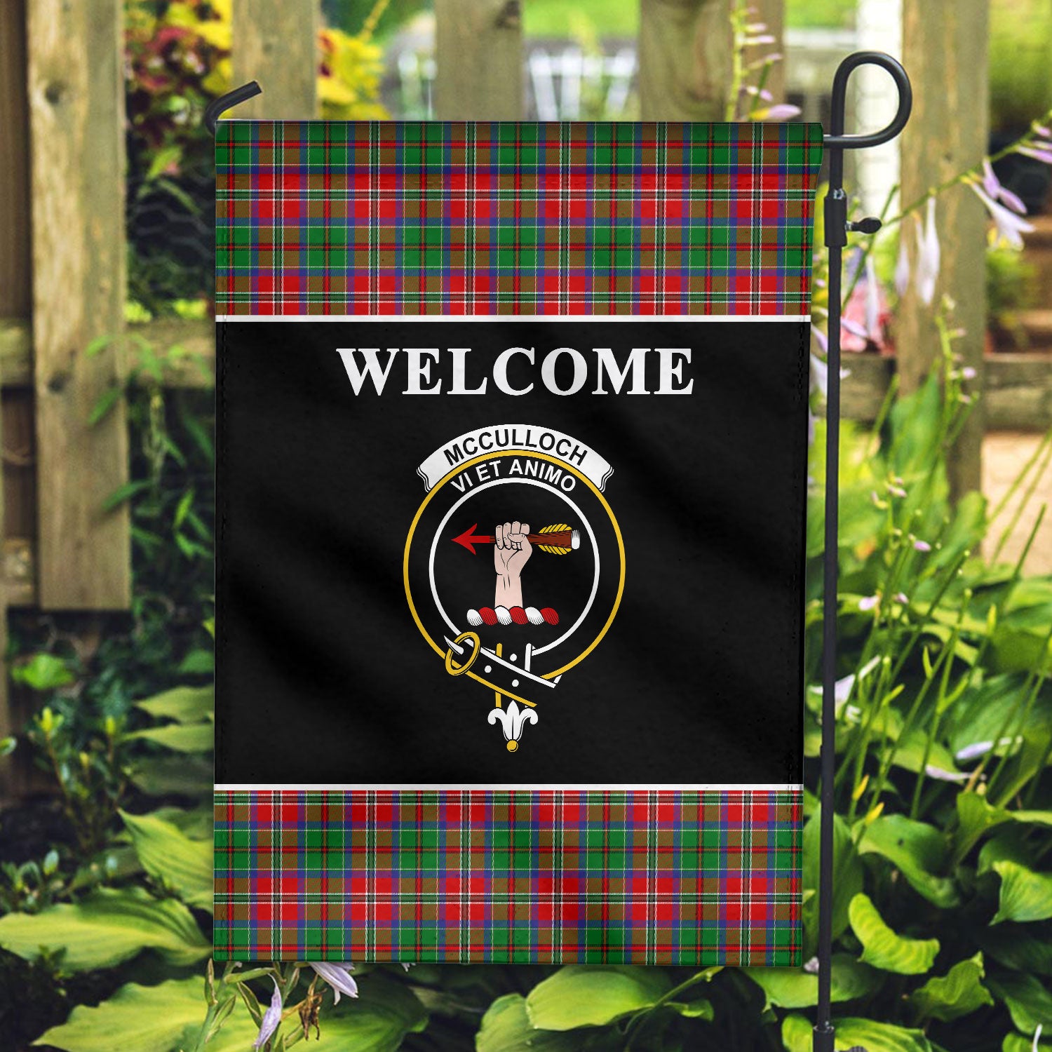 McCulloch Tartan Crest Black Garden Flag