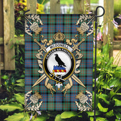 McDonell Ancient Tartan Crest Black Garden Flag - Gold Thistle Style