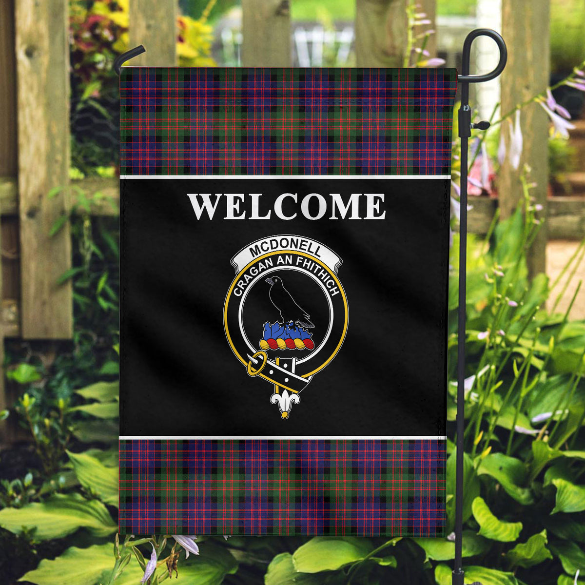 McDonell Modern Tartan Crest Black Garden Flag