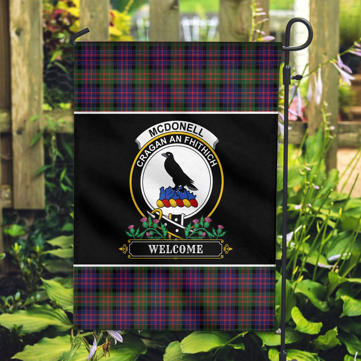 McDonell Modern Tartan Crest Garden Flag - Welcome Style