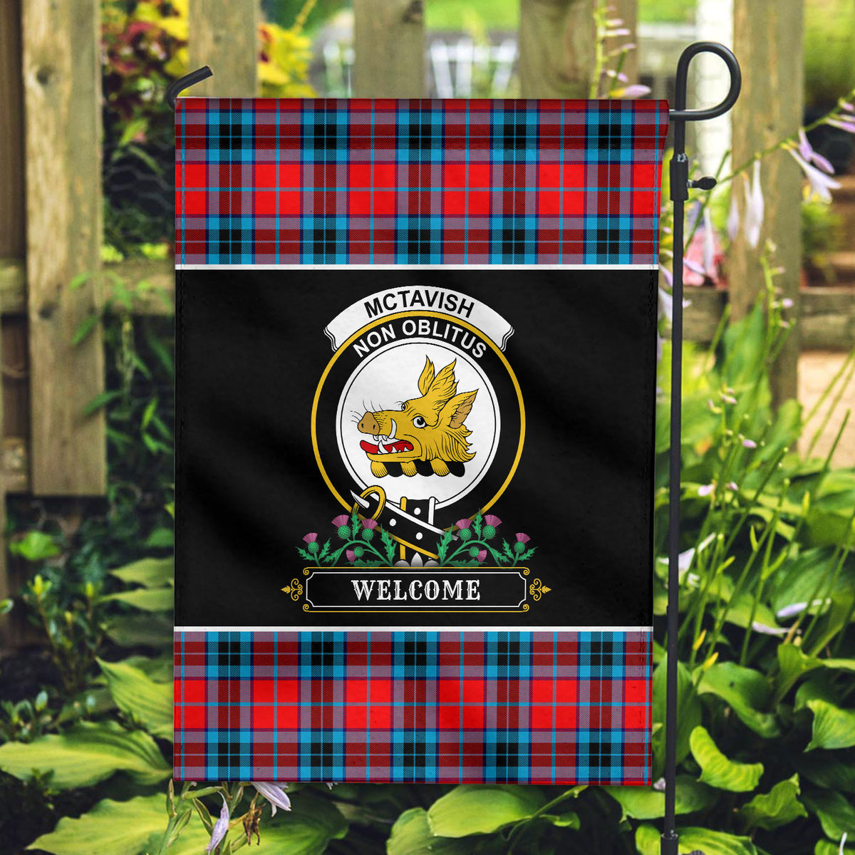 McTavish Tartan Crest Garden Flag - Welcome Style