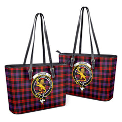 Broun Modern Tartan Crest Leather Tote Bag