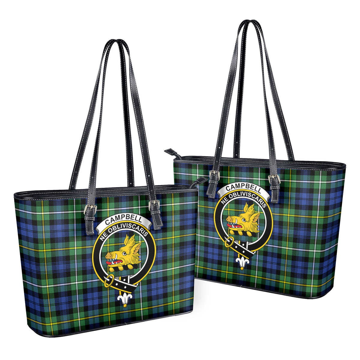 Campbell Argyll Ancient Tartan Crest Leather Tote Bag