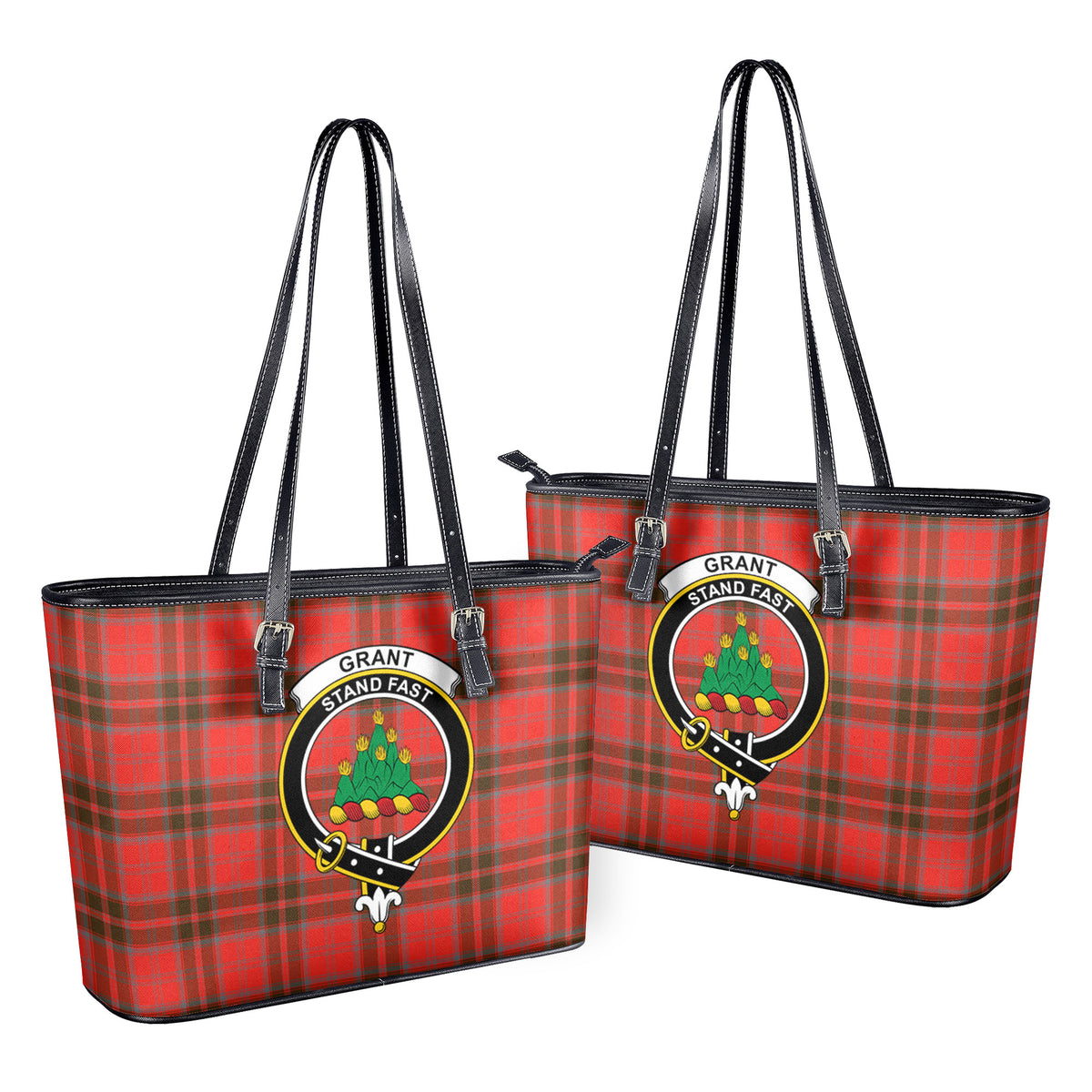 Grant Weathered Tartan Crest Leather Tote Bag