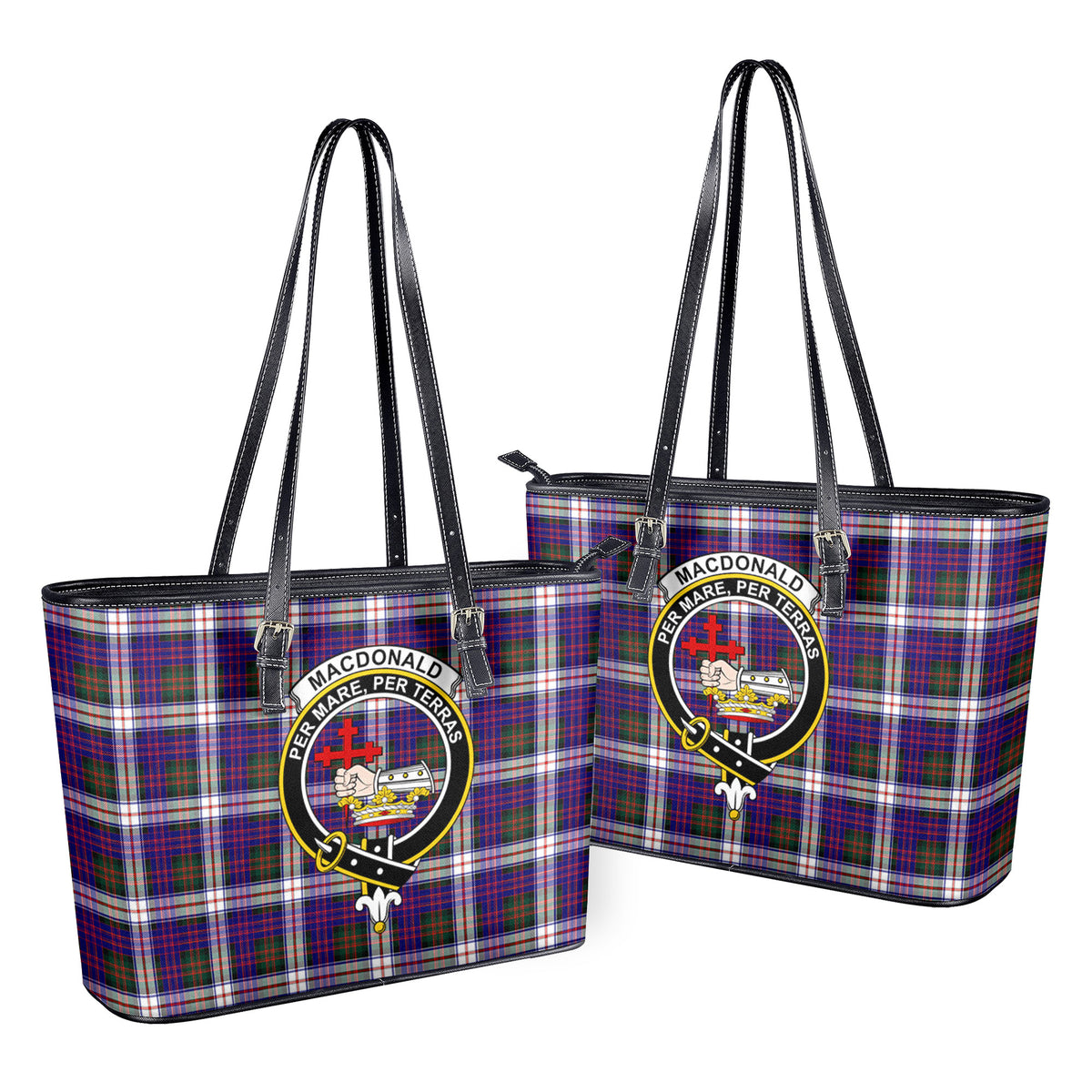 MacDonald Dress Modern Tartan Crest Leather Tote Bag