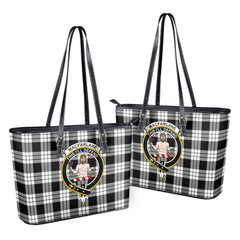 MacFarlane Black _ White Tartan Crest Leather Tote Bag