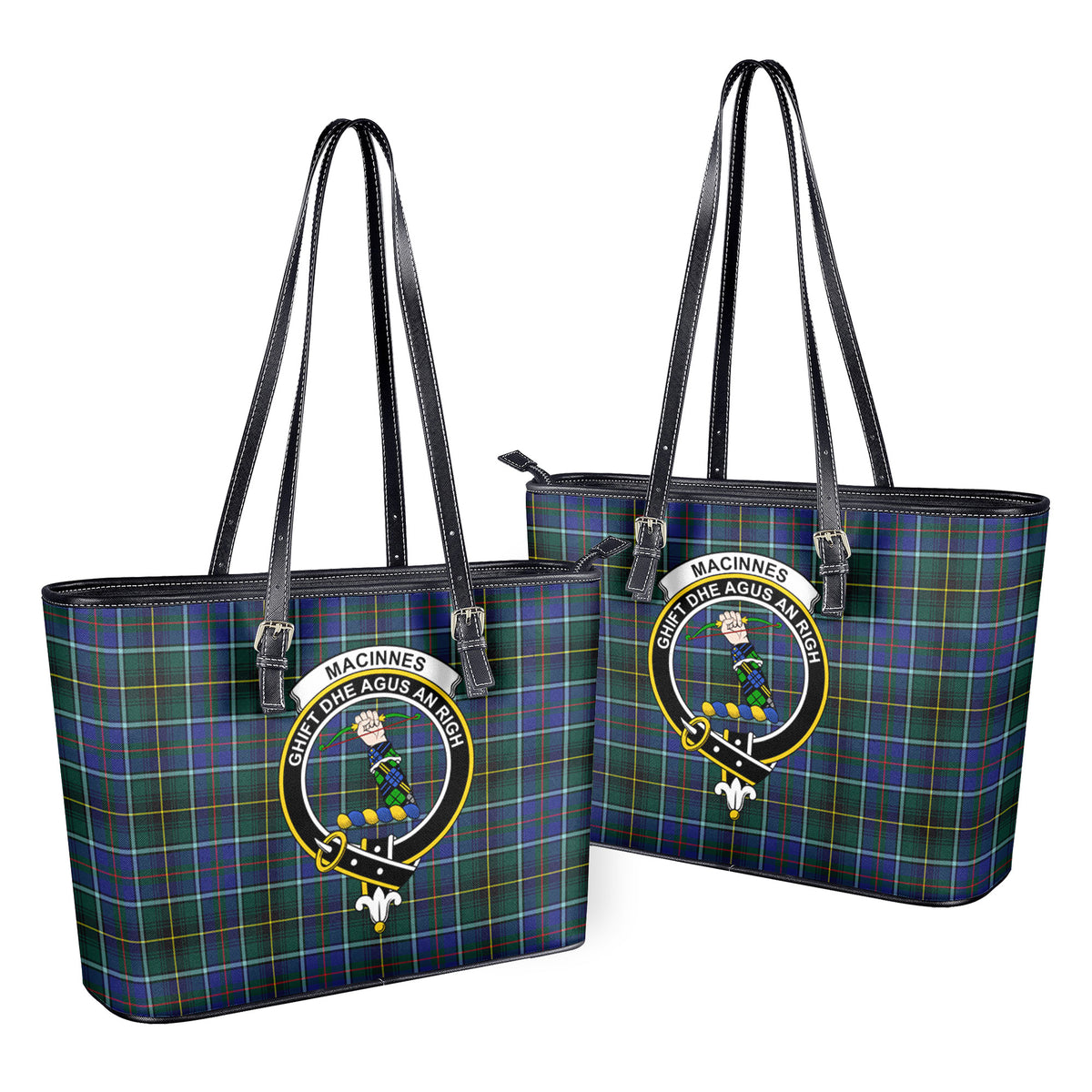 MacInnes Modern Tartan Crest Leather Tote Bag