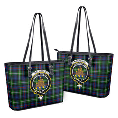 MacKenzie Modern Tartan Crest Leather Tote Bag