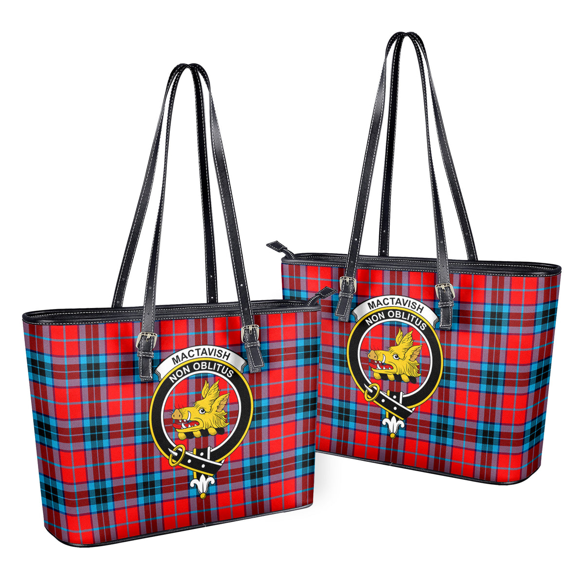 MacTavish Modern Tartan Crest Leather Tote Bag