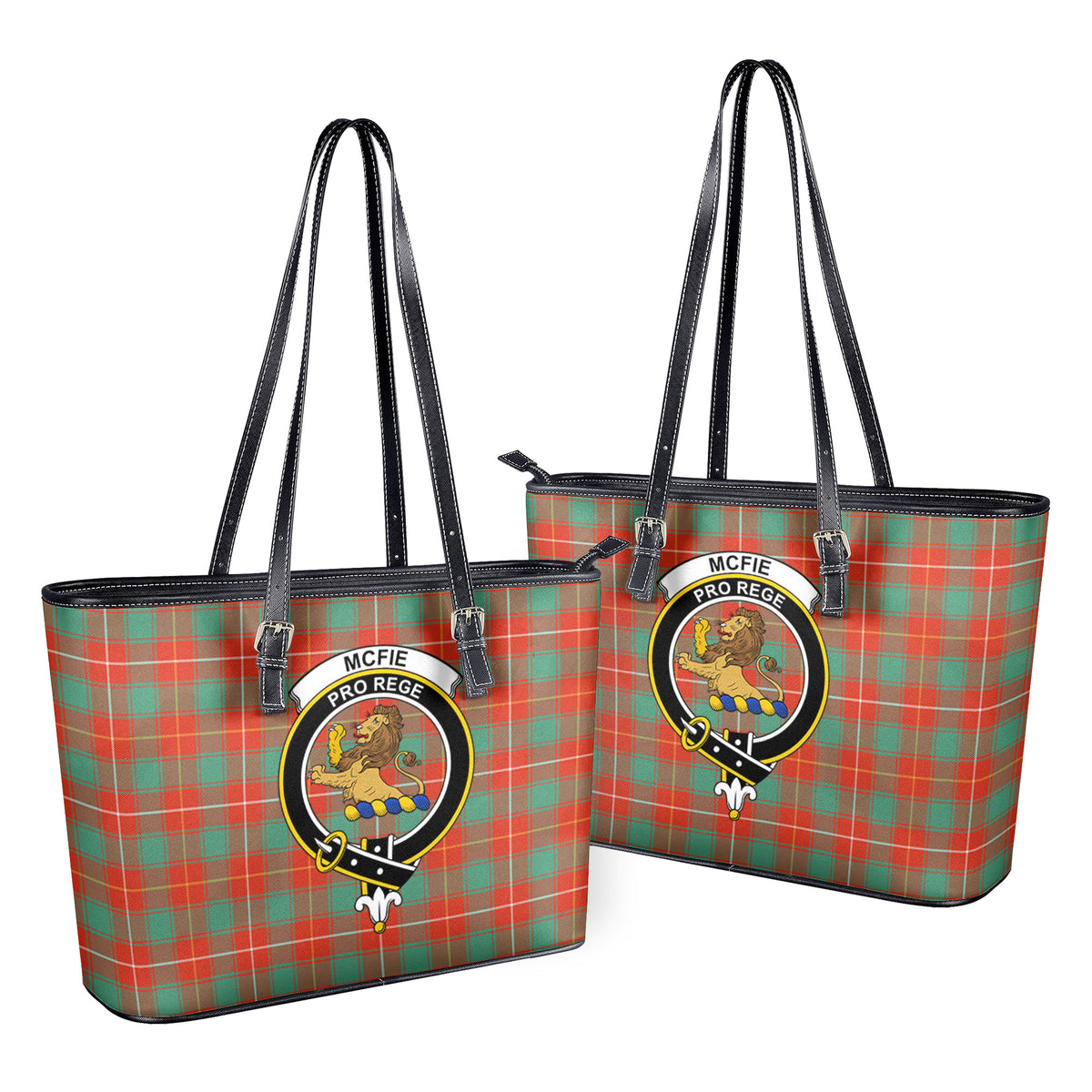 McFie Ancient Tartan Crest Leather Tote Bag