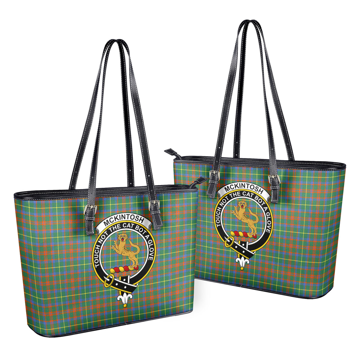 McKintosh Hunting Ancient Tartan Crest Leather Tote Bag