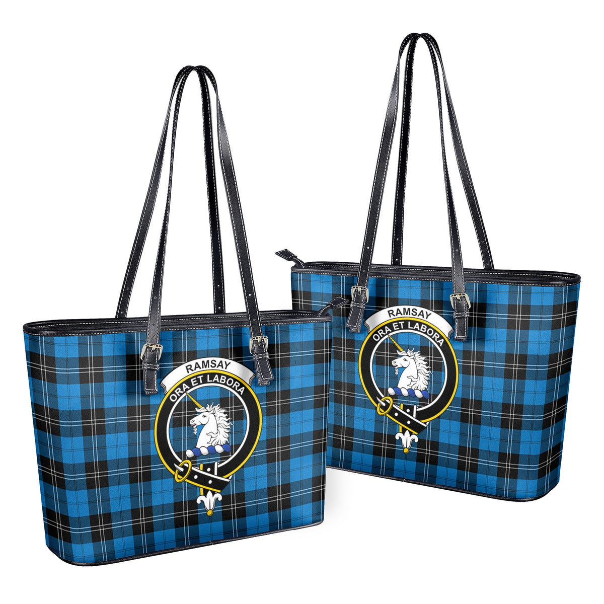 Ramsay Blue Ancient Tartan Crest Leather Tote Bag