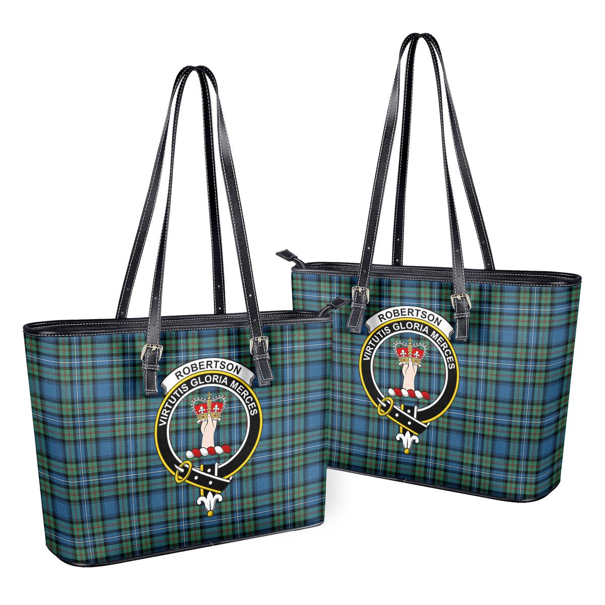 Robertson Hunting Ancient Tartan Crest Leather Tote Bag