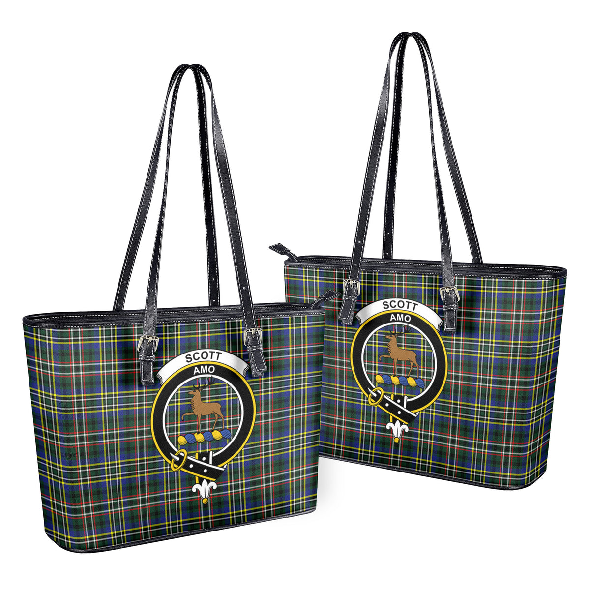 Scott Green Modern Tartan Crest Leather Tote Bag