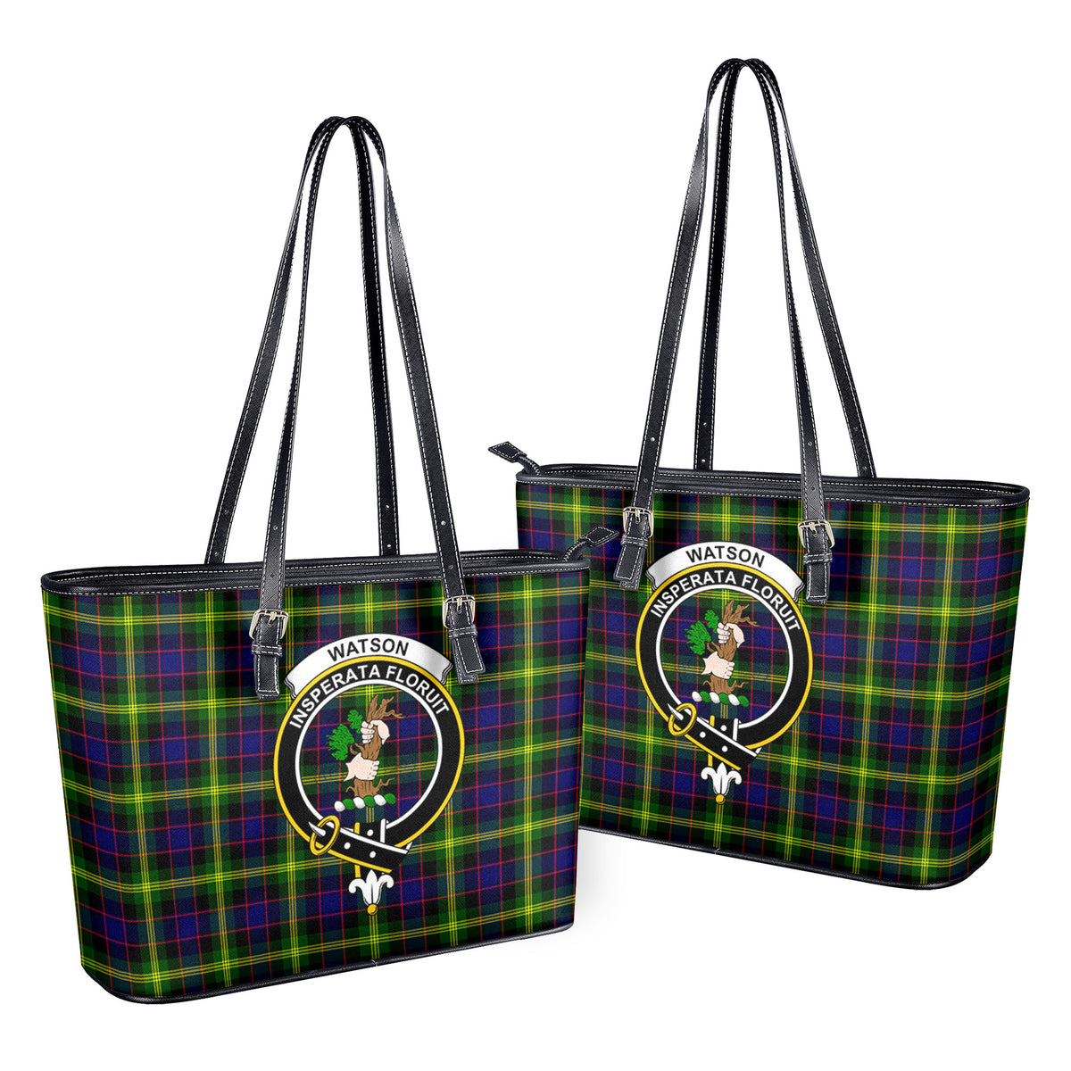 Watson Modern Tartan Crest Leather Tote Bag