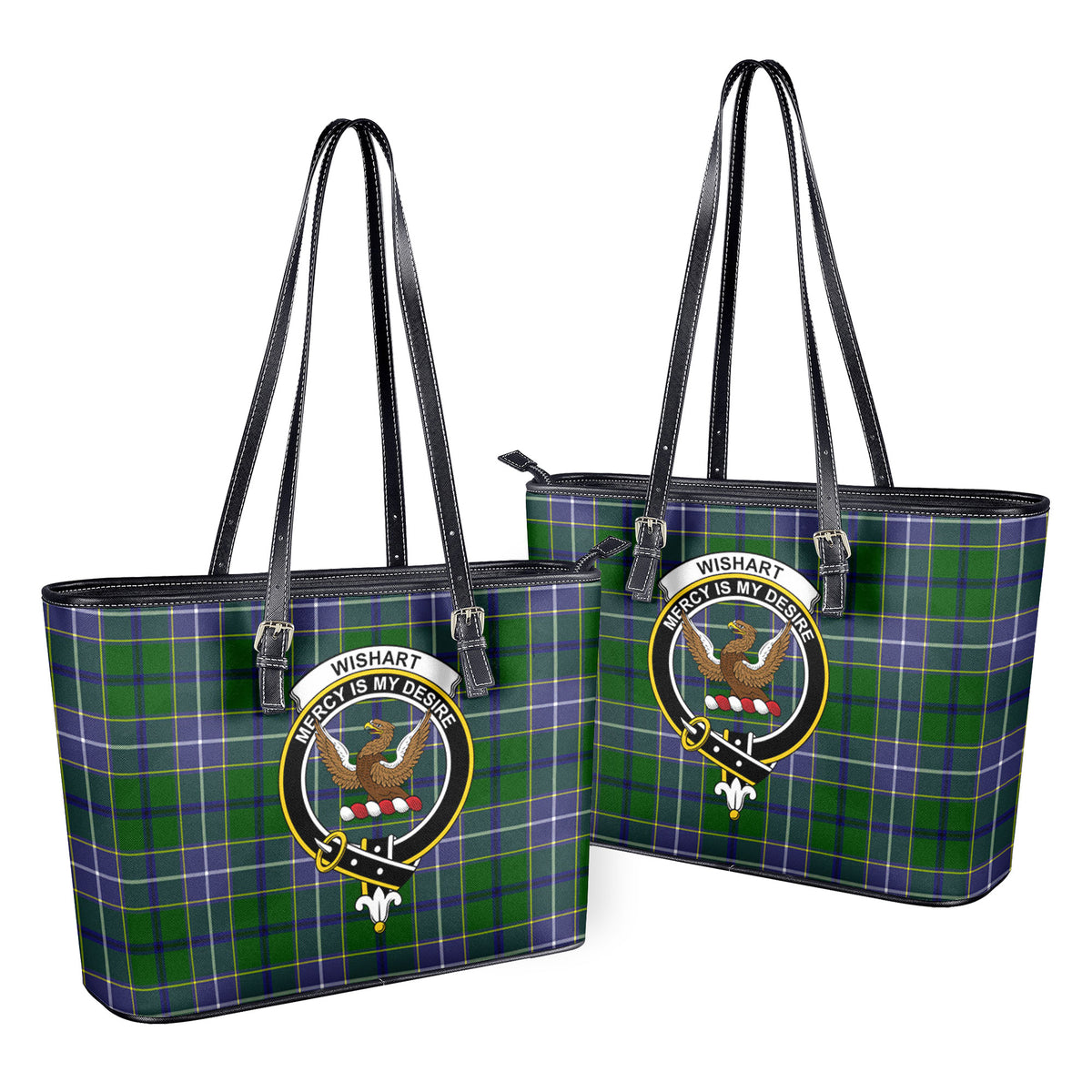 Wishart Hunting Tartan Crest Leather Tote Bag