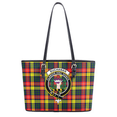 Buchanan Modern Tartan Crest Leather Tote Bag