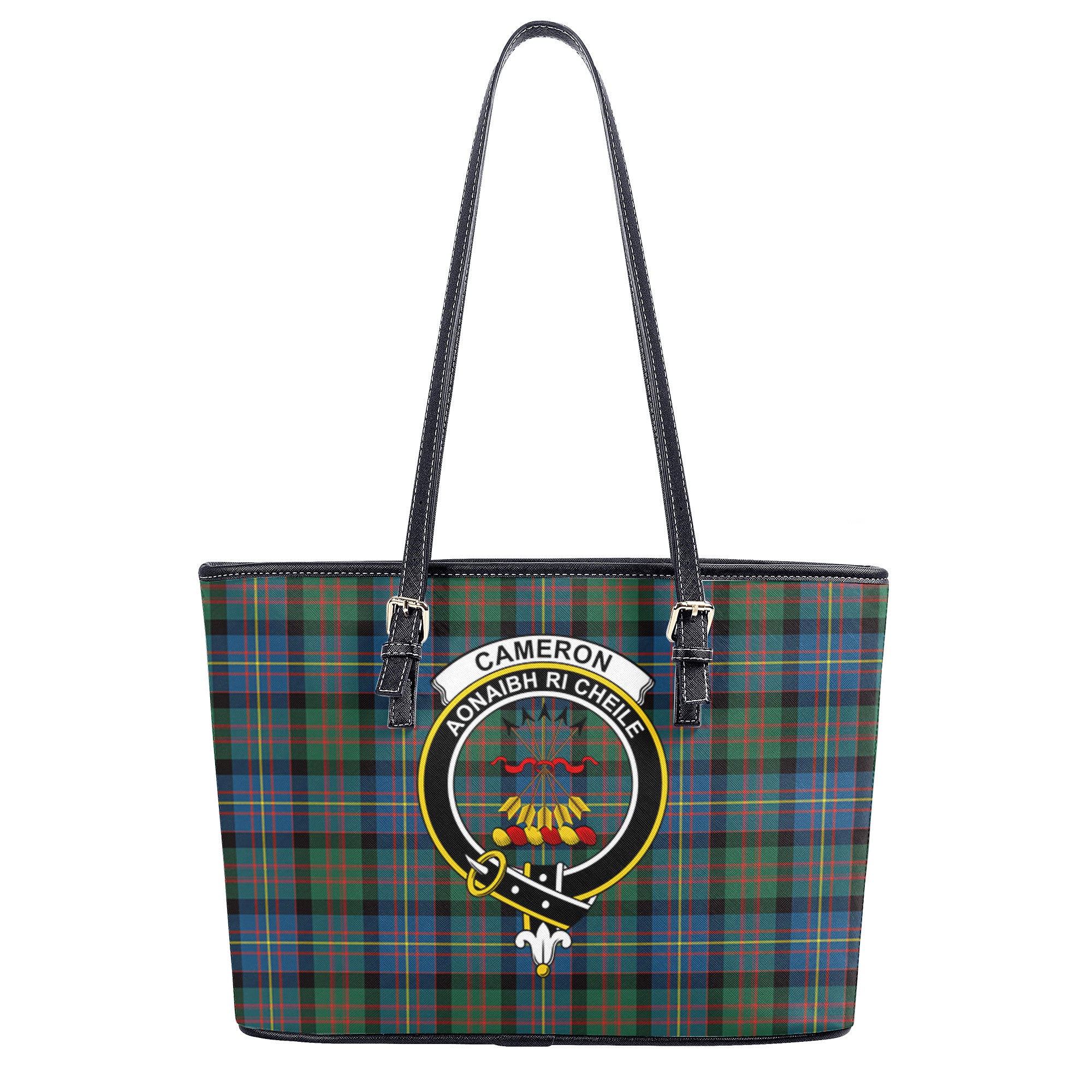 Cameron of Erracht Ancient Tartan Crest Leather Tote Bag