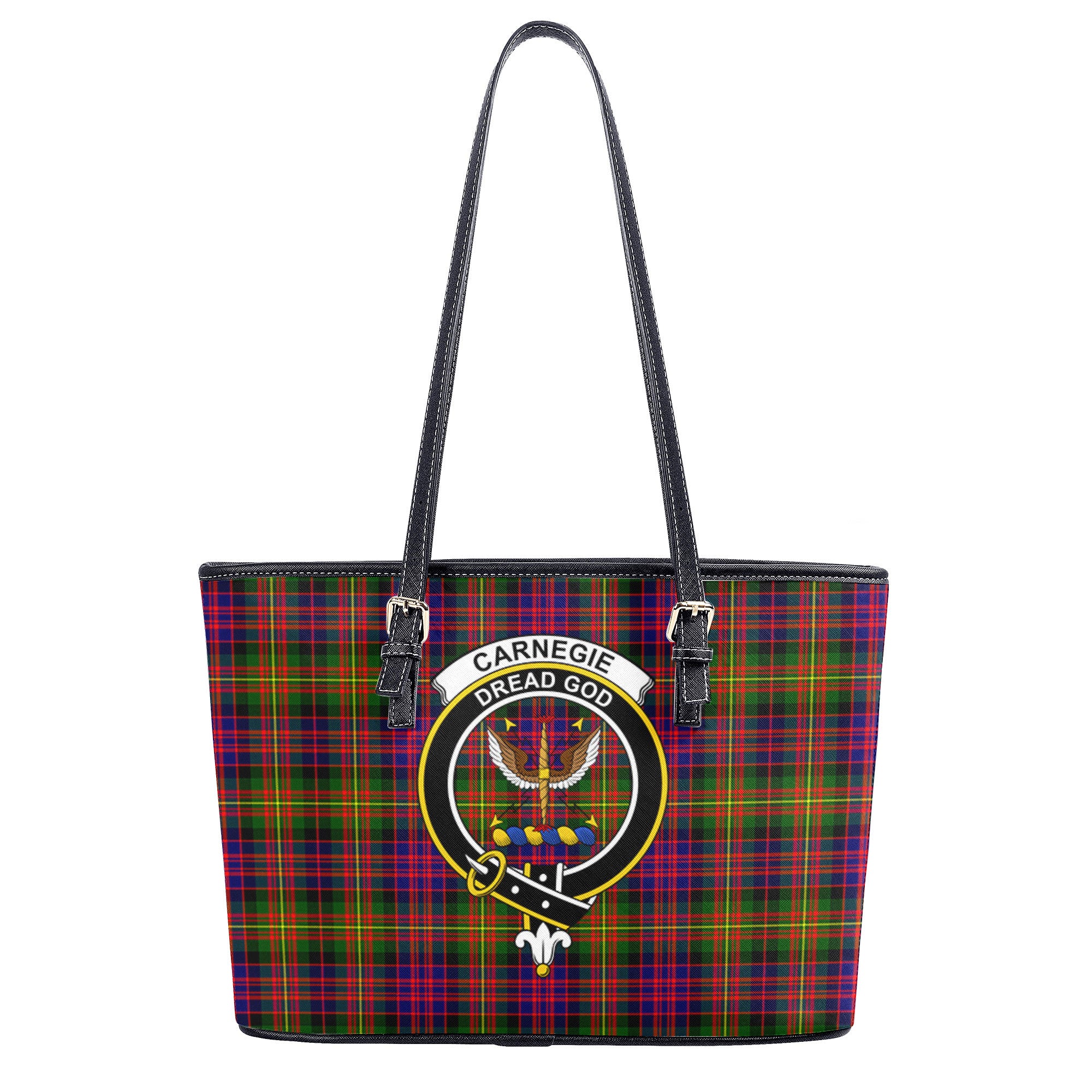 Carnegie Modern Tartan Crest Leather Tote Bag