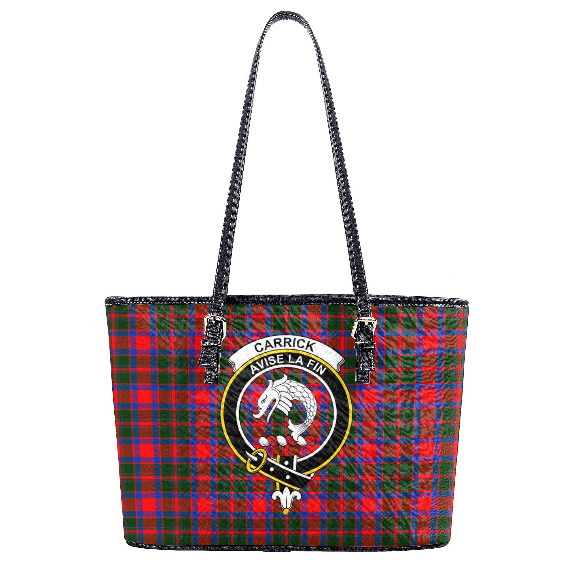 Carrick District Tartan Crest Leather Tote Bag