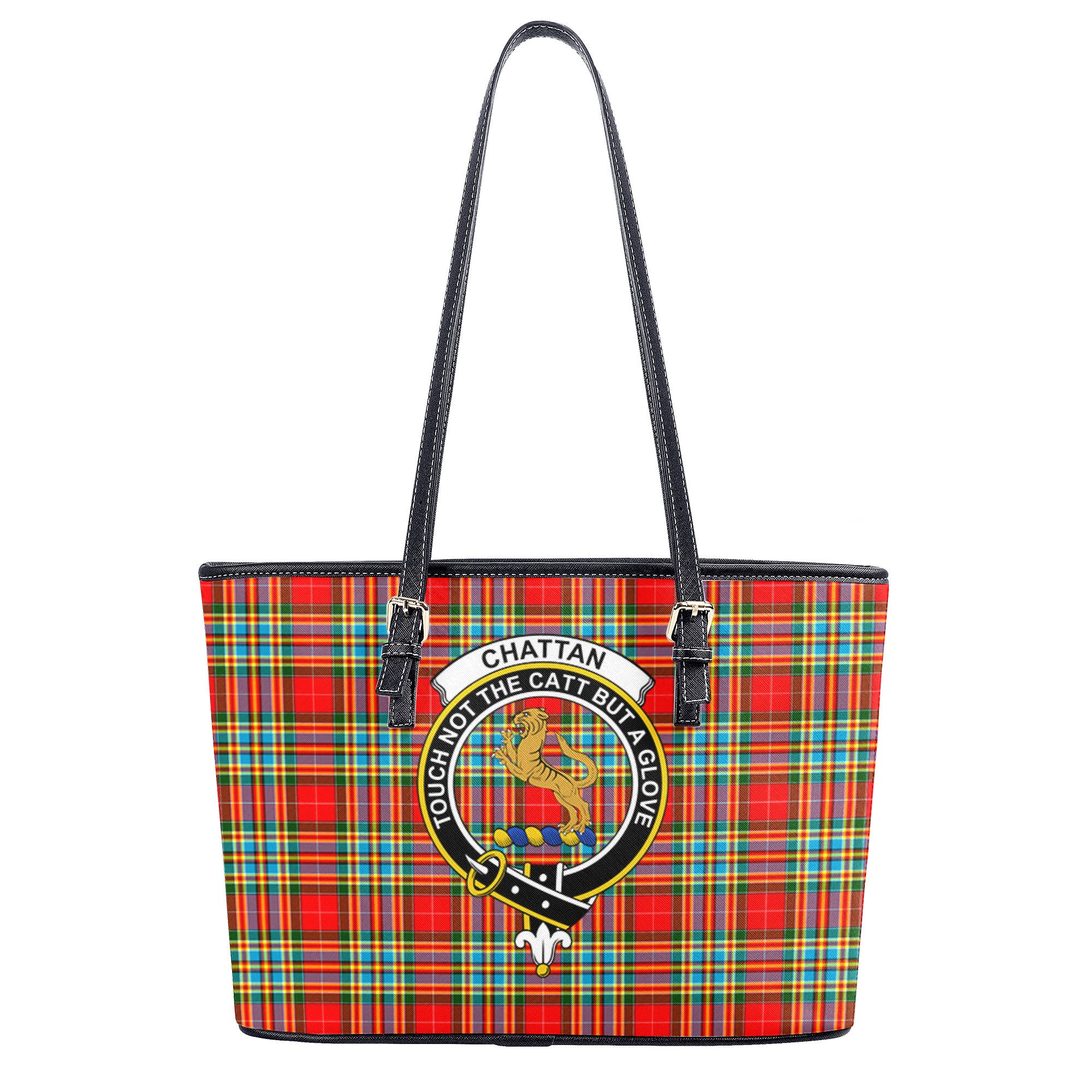 Chattan Tartan Crest Leather Tote Bag