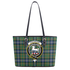 Cochrane Ancient Tartan Crest Leather Tote Bag