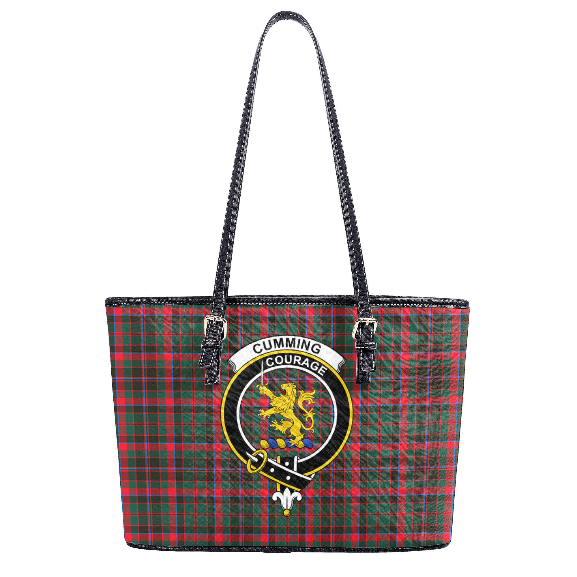 Cumming Hunting Modern Tartan Crest Leather Tote Bag