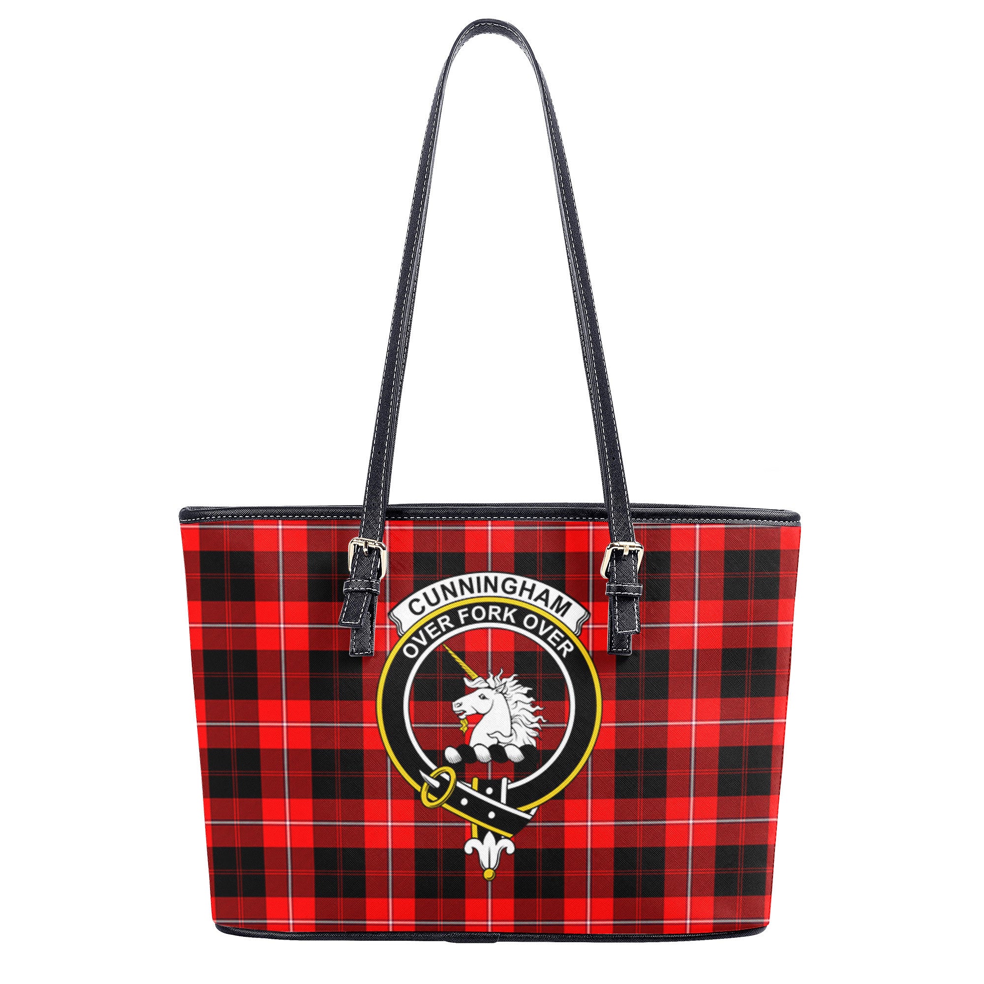 Cunningham Modern Tartan Crest Leather Tote Bag