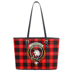 Cunningham Modern Tartan Crest Leather Tote Bag