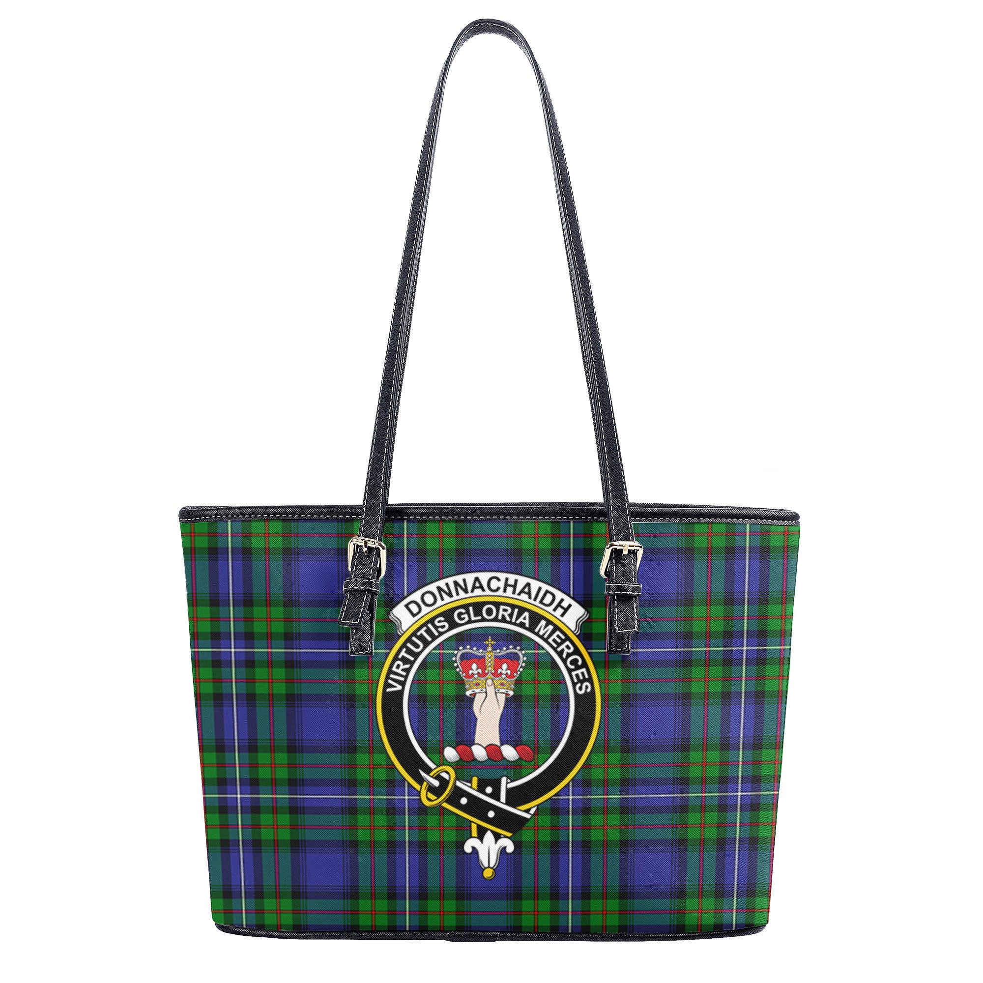 Donnachaidh Tartan Crest Leather Tote Bag