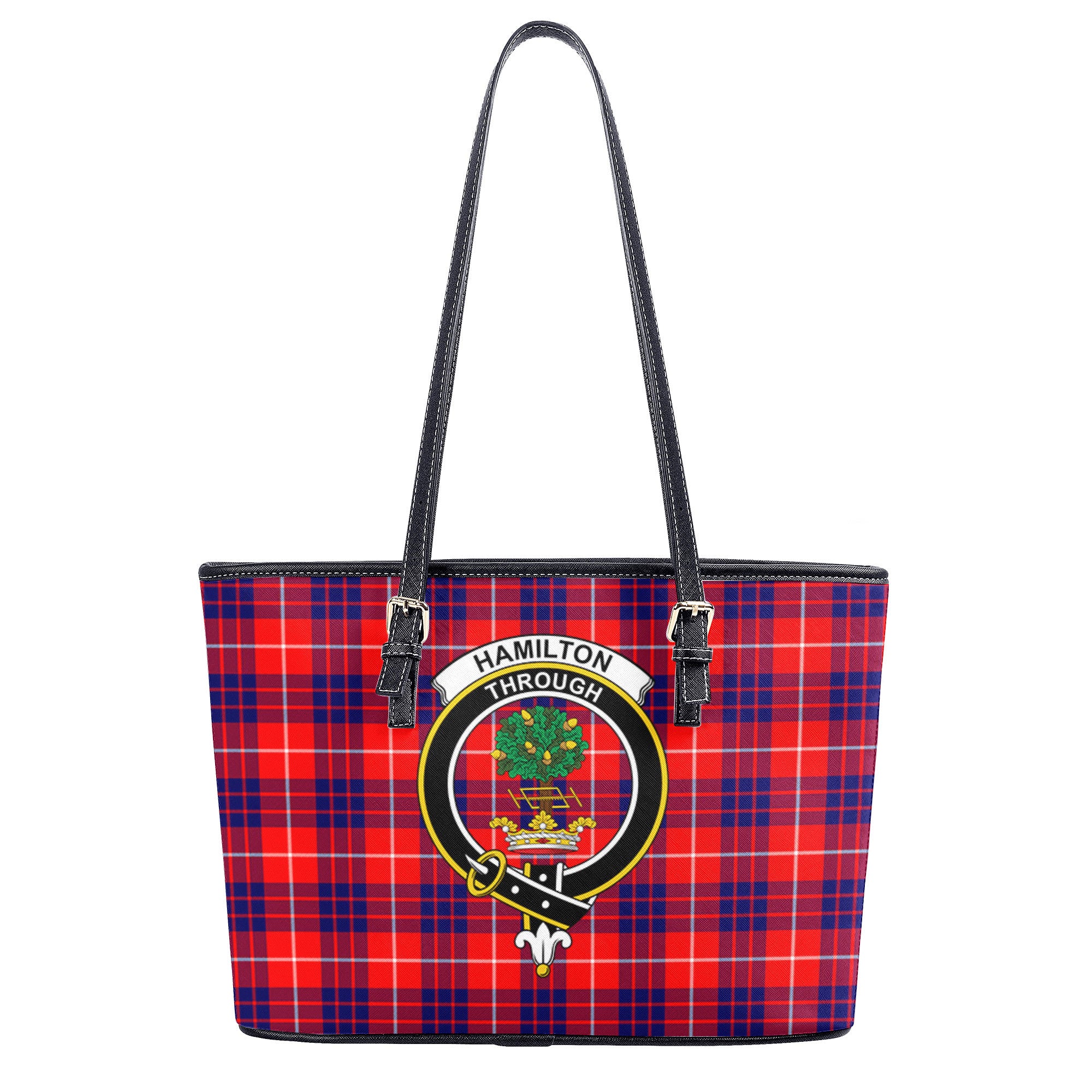 Hamilton Modern Tartan Crest Leather Tote Bag