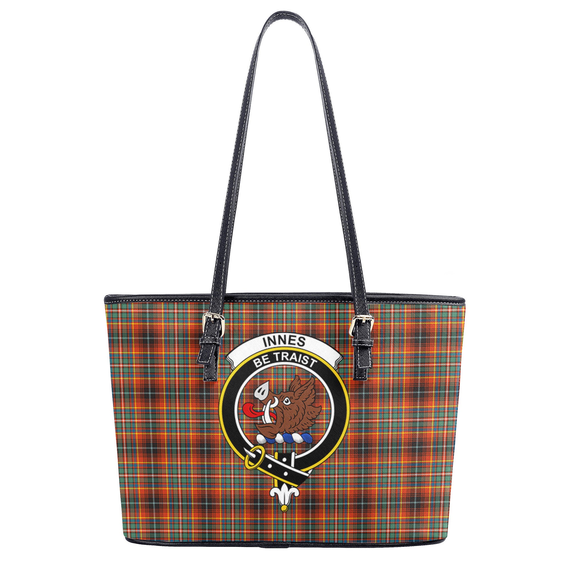 Innes Ancient Tartan Crest Leather Tote Bag