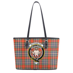 MacFarlane Ancient Tartan Crest Leather Tote Bag