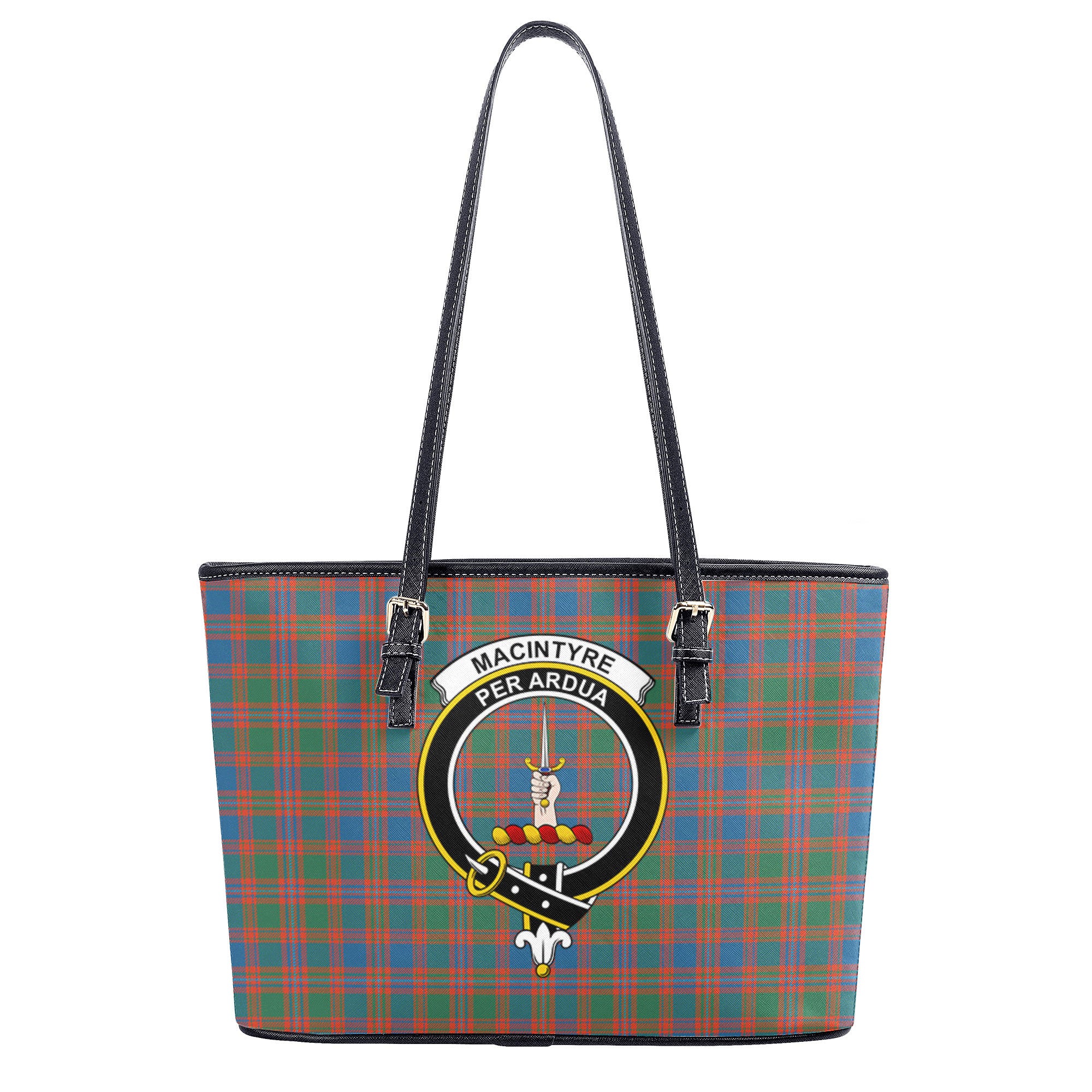 MacIntyre Ancient Tartan Crest Leather Tote Bag