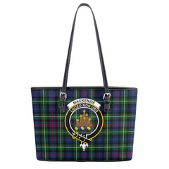 MacKenzie Modern Tartan Crest Leather Tote Bag