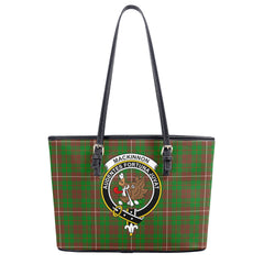 MacKinnon Hunting Modern Tartan Crest Leather Tote Bag