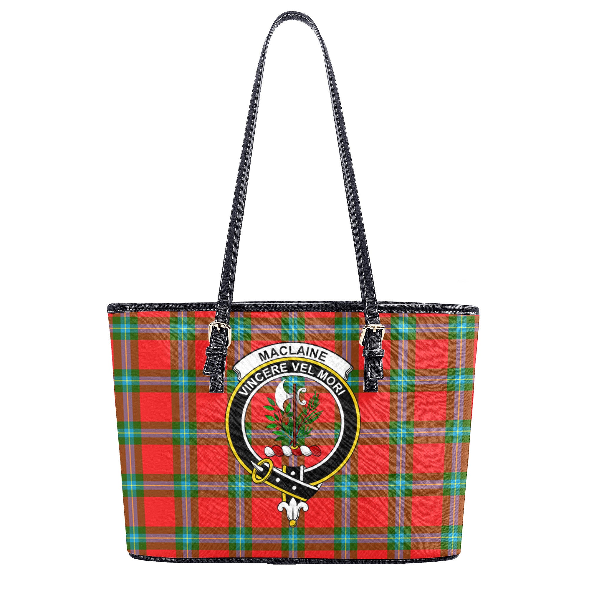 MacLaine of Loch Buie Tartan Crest Leather Tote Bag