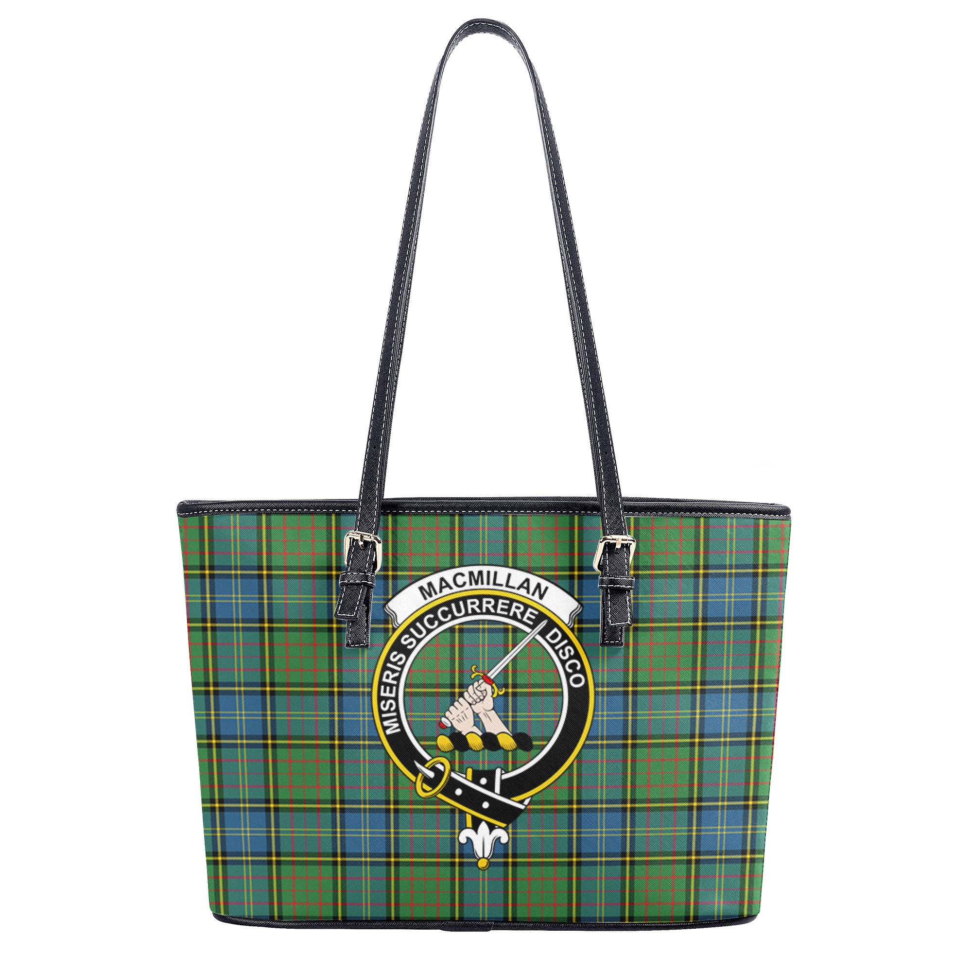 MacMillan Hunting Ancient Tartan Crest Leather Tote Bag